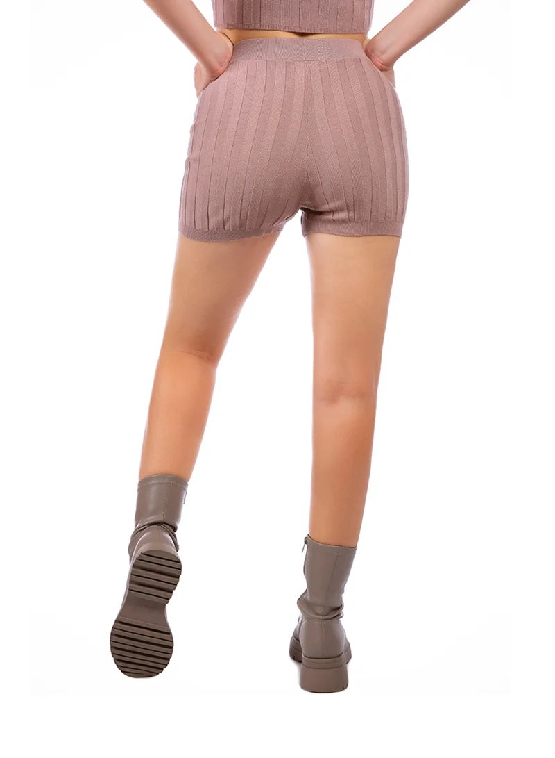 London Rag Solid Rib Knit Shorts in Mocha