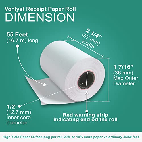 Vonlyst Receipt Paper Roll for Valor Paytech VL 110 and VL 500 Credit Card Machine (10 Rolls) - Image 3