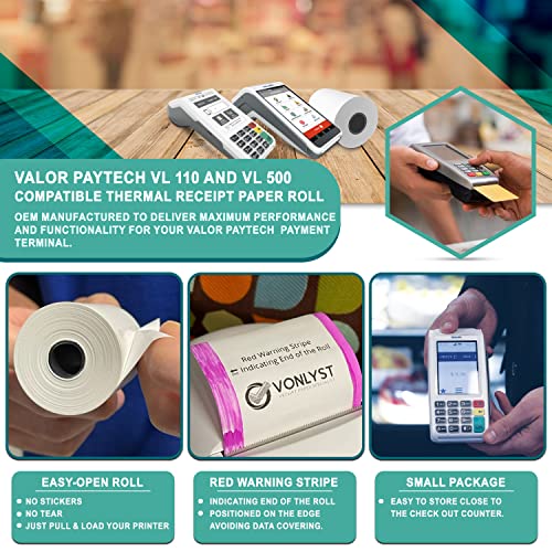 Vonlyst Receipt Paper Roll for Valor Paytech VL 110 and VL 500 Credit Card Machine (10 Rolls) - Image 2