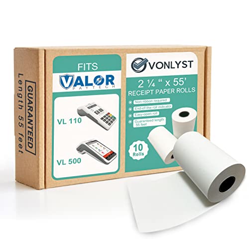 Vonlyst Receipt Paper Roll for Valor Paytech VL 110 and VL 500 Credit Card Machine (10 Rolls) - Image 1
