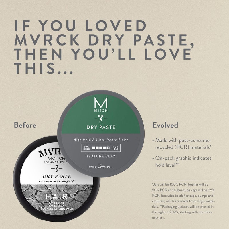 MITCH by Paul Mitchell Dry Paste Texture Clay for Men, High Hold, Ultra-Matte Finish, For All Hair Types, 3 oz - Image 2