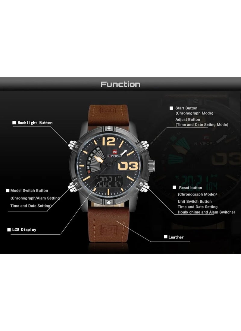 NAVIFORCE NAVIFORCE Watches for Men-Water Resistant Analog-Digital Leather Watch NF9095  - Image 2