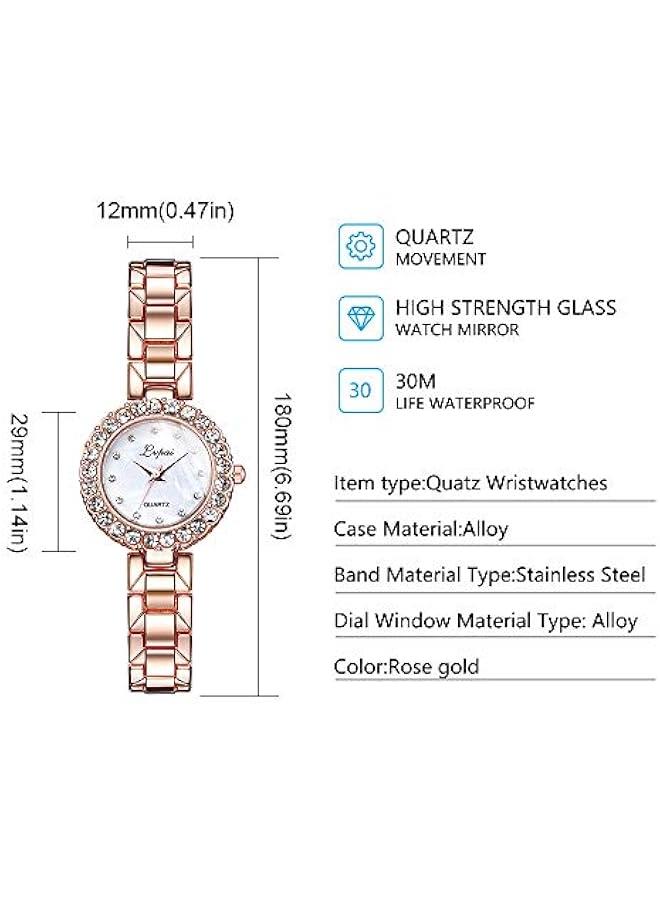 ديسو ساعات يد فاخرة للنساء مع مجموعة اساور 2 ساعة بعقارب تعمل بحركة كوارتز وتتميز بتصميم مرصع بالماس سوار من الستانلس ستيل مرصعة بحجر الراين + مجوهرات واسع مفتوح بمينا أبيض - Image 3