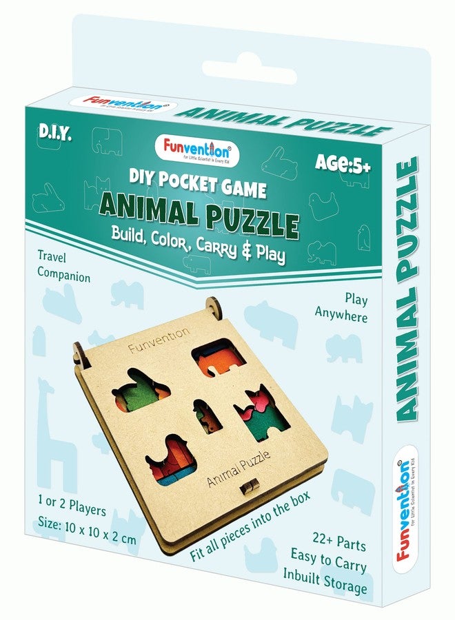 Funvention DIY Animal Puzzle Pocket Travel Game for Kids 4+ Years, Fun Learning Educational Board Game, Best Birthday Return Gifts - Image 1