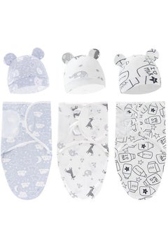6 PCS Baby Swaddle Blanket Wrap Cap Set Newborn Infant Sleep Sack With Caps 100% Breathable Cotton 0-6 Month