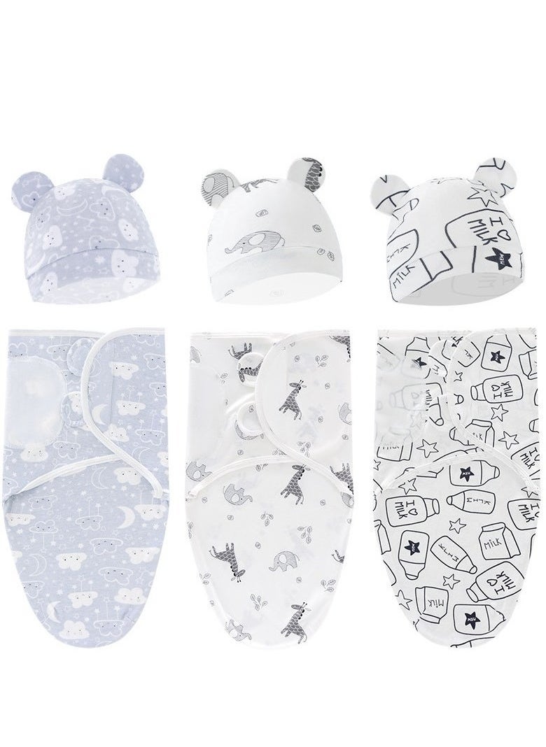 MIXDE - 6 PCS Baby Swaddle Blanket Wrap Cap Set Newborn Infant Sleep Sack With Caps 100% Breathable Cotton 0-6 Month - Image 1