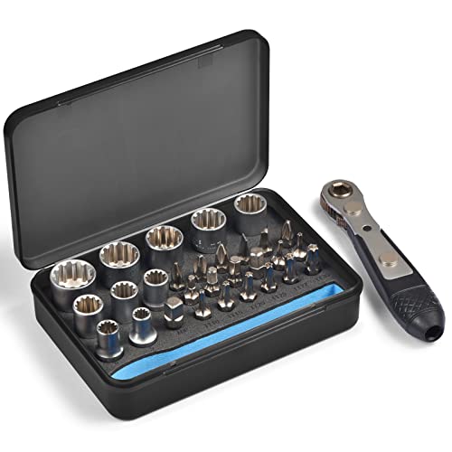 GreaTalent 30in1 S2 Steel Mini Ratchet Wrench Screwdriver Bit Set with Universal Sockets, 36-Teeth Gear, Magnetic Bit Holder, 90 Degree Drive Handle - Image 1