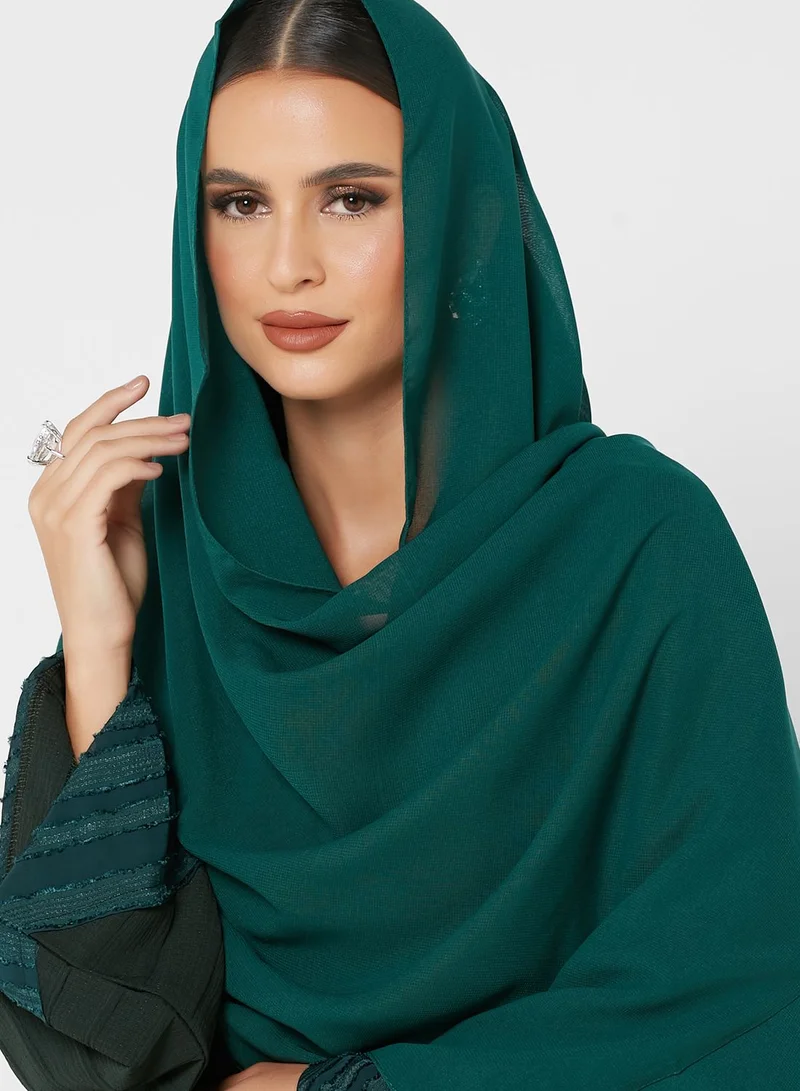 NUKHBAA Lace Trim Tie Detail Abaya