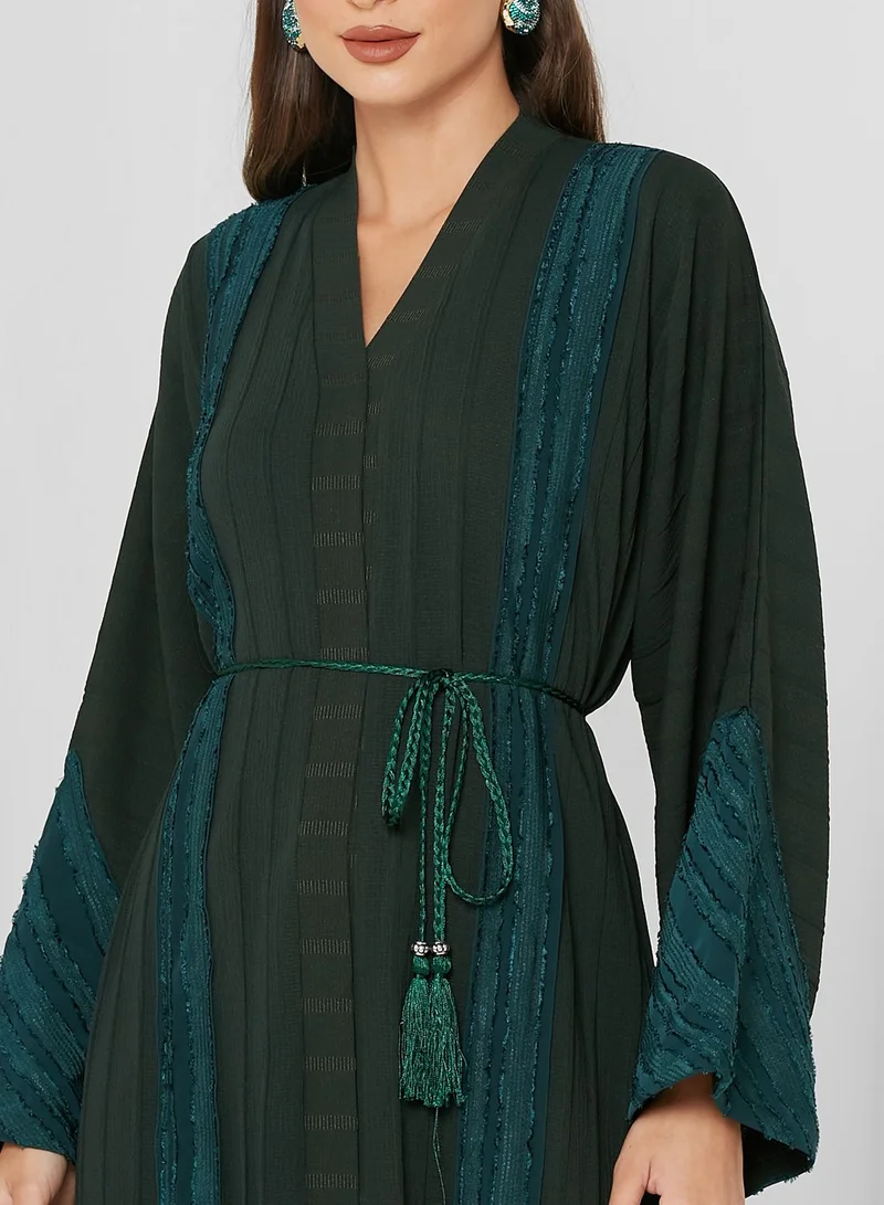 NUKHBAA Lace Trim Tie Detail Abaya