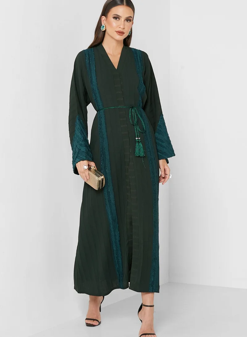 NUKHBAA Lace Trim Tie Detail Abaya