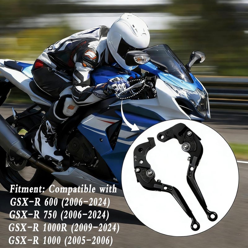 XIDAODIT Motorcycle Folding Extendable Adjustable Clutch Brake Levers for GSXR750 GSXR600 GSX-R K1 K2 K3 K4 K5 K6 K7 K8 K9 K10 (Black) - Image 2