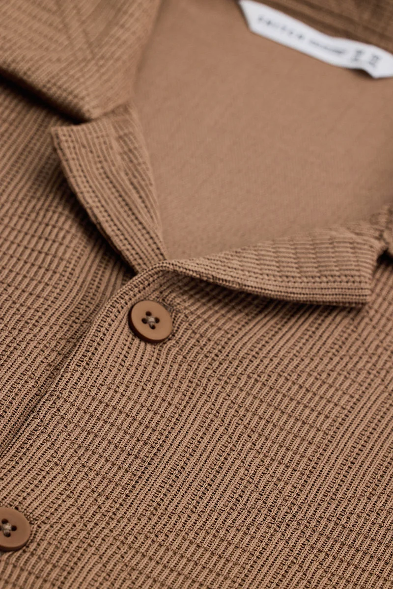 SNITCH Light Brown Textured Half Sleeve Boxy Casual Shirt