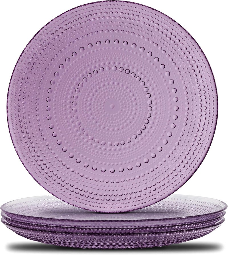 Yungala Purple Hobnail Glass Plates  Vintage Purple Glass Dinner Plates for Elegant Table Settings  Set of 4 - Image 1
