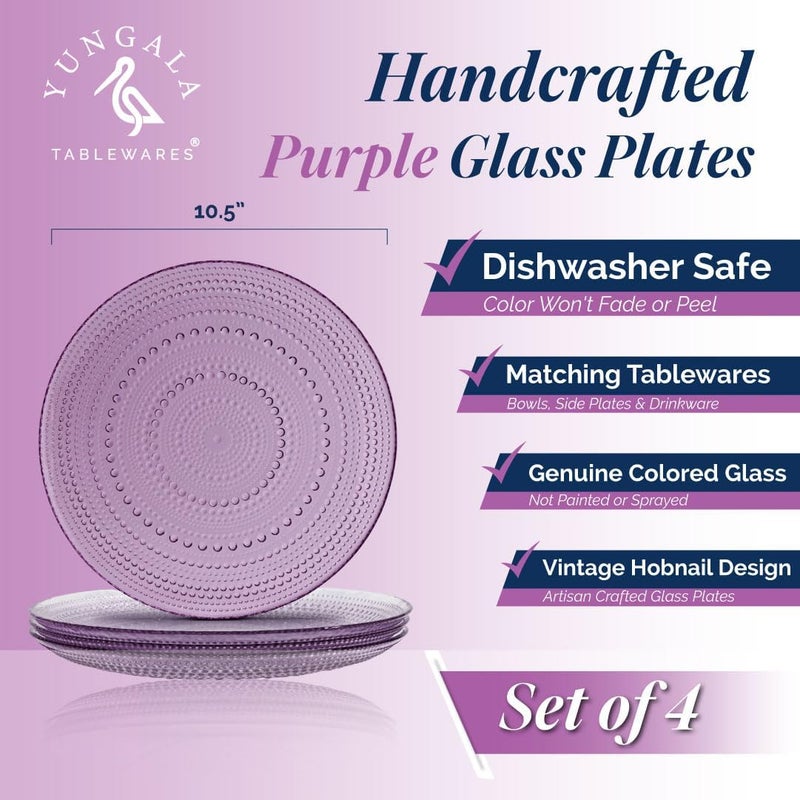 Yungala Purple Hobnail Glass Plates  Vintage Purple Glass Dinner Plates for Elegant Table Settings  Set of 4 - Image 2