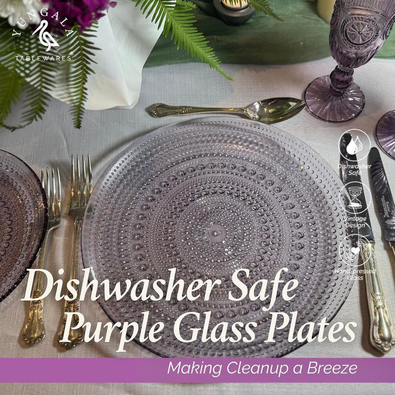Yungala Purple Hobnail Glass Plates  Vintage Purple Glass Dinner Plates for Elegant Table Settings  Set of 4 - Image 4