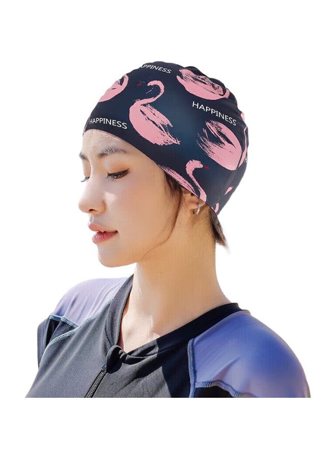 Skin-friendly Women'S Silicone Swim Cap, Waterproof, Large Size For Long Hair, Comfortable Without Tightening, Ear Protection, Swan Print Women'S Swimming Cap - Image 2
