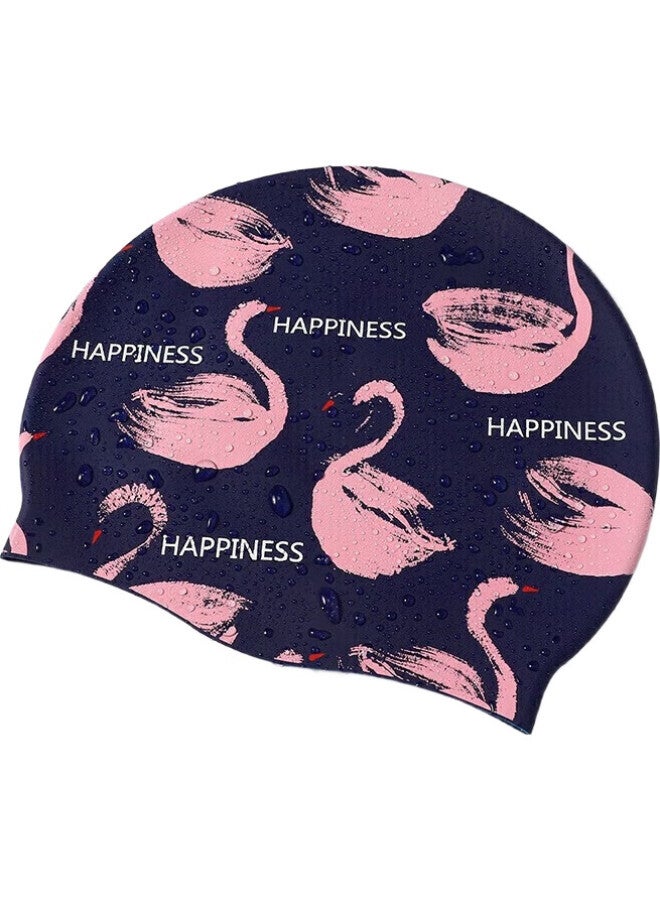 Skin-friendly Women'S Silicone Swim Cap, Waterproof, Large Size For Long Hair, Comfortable Without Tightening, Ear Protection, Swan Print Women'S Swimming Cap - Image 3
