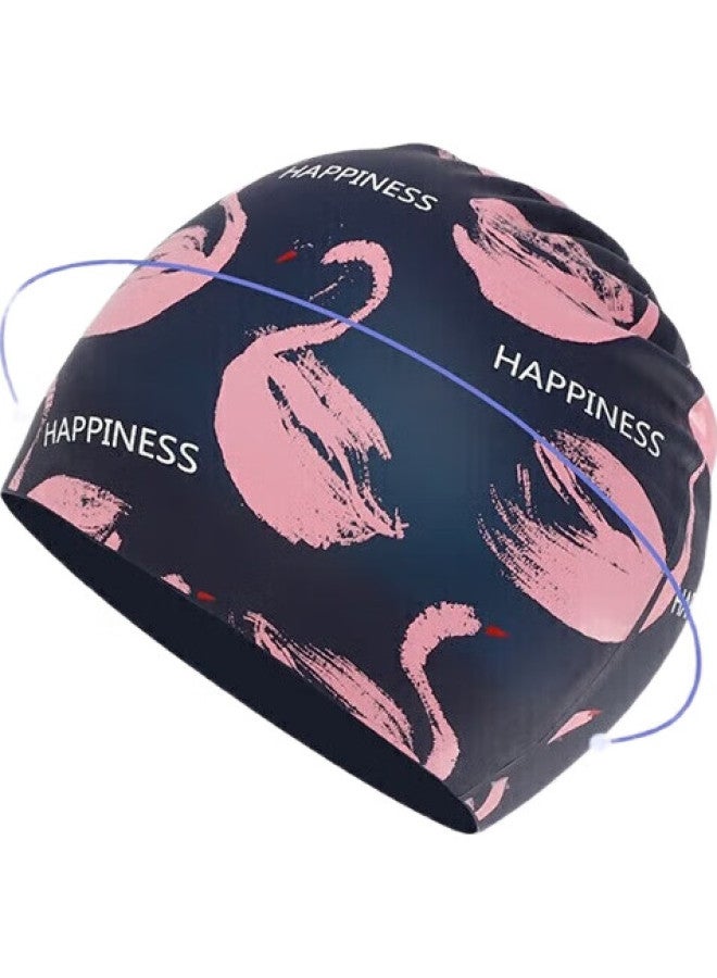 Skin-friendly Women'S Silicone Swim Cap, Waterproof, Large Size For Long Hair, Comfortable Without Tightening, Ear Protection, Swan Print Women'S Swimming Cap - Image 1