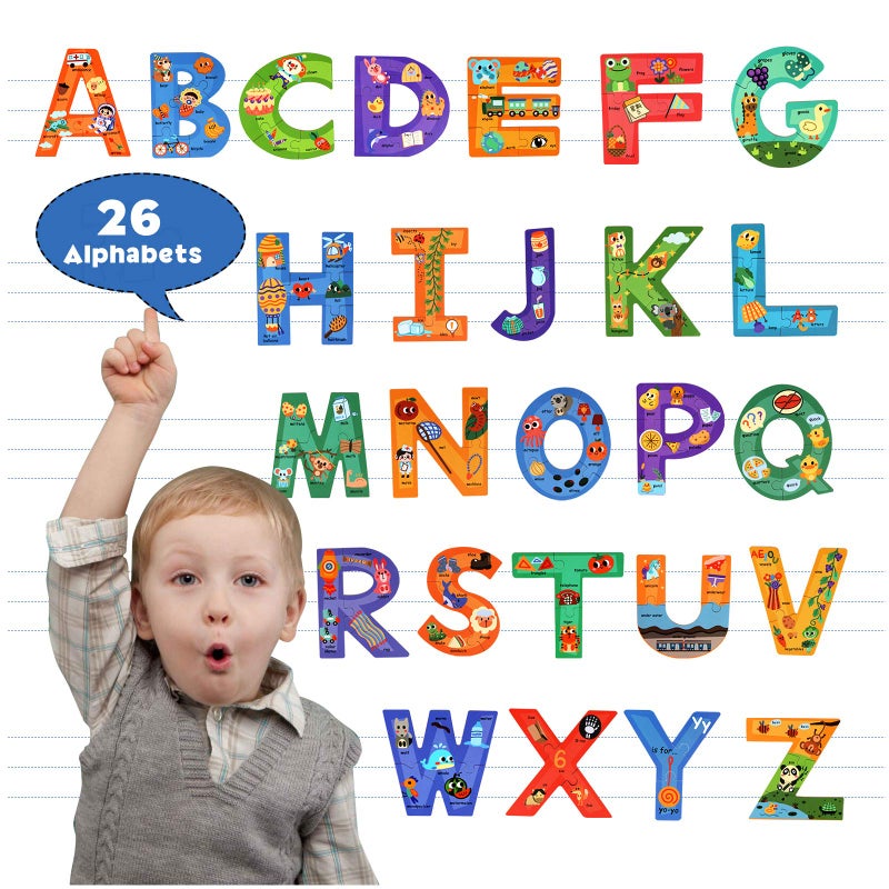 SYNARRY Wooden Alphabet Puzzles for Kids Ages 3-5, ABC Learning for Toddlers Ages 3+, Sight Words Letter Puzzles Montessori Toys Educational STEM for Preschool Boys Girls Kids Gifts - Image 3