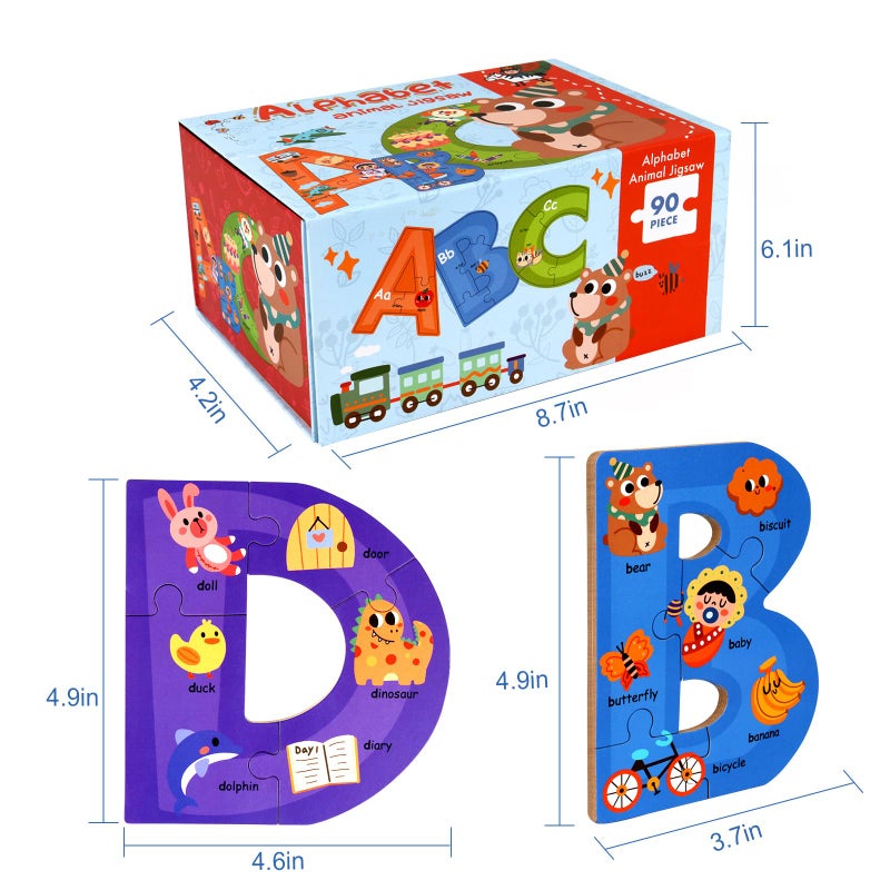 SYNARRY Wooden Alphabet Puzzles for Kids Ages 3-5, ABC Learning for Toddlers Ages 3+, Sight Words Letter Puzzles Montessori Toys Educational STEM for Preschool Boys Girls Kids Gifts - Image 2