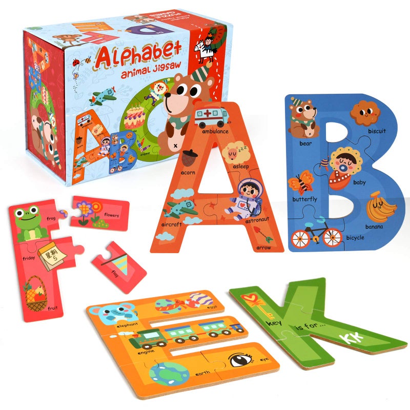 SYNARRY Wooden Alphabet Puzzles for Kids Ages 3-5, ABC Learning for Toddlers Ages 3+, Sight Words Letter Puzzles Montessori Toys Educational STEM for Preschool Boys Girls Kids Gifts - Image 1