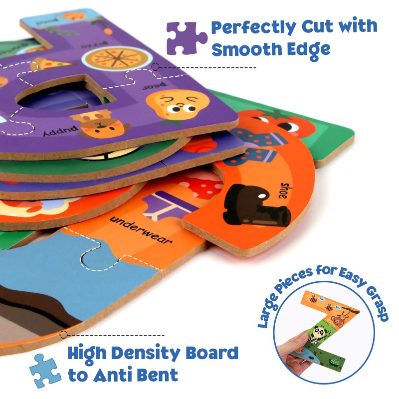 SYNARRY Wooden Alphabet Puzzles for Kids Ages 3-5, ABC Learning for Toddlers Ages 3+, Sight Words Letter Puzzles Montessori Toys Educational STEM for Preschool Boys Girls Kids Gifts - Image 4