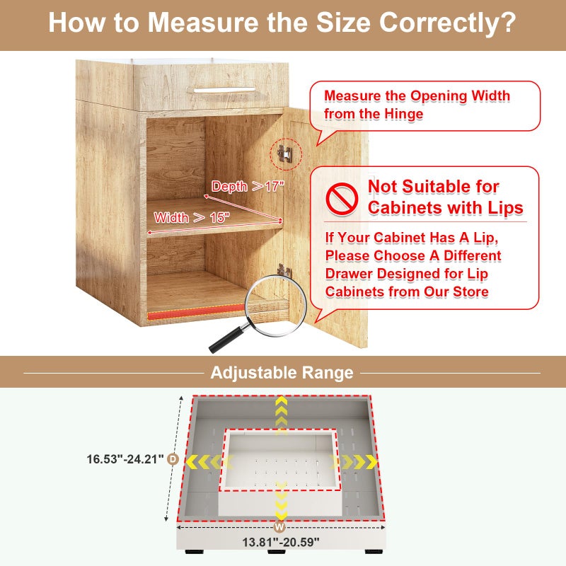 Fokyfok Pull out Cabinet Organizer,Width (14"-21") and Depth (17"-24") Expandable With 3 Rails,No Drill Adjustable Slide out Drawers for Kitchen,Pantry,Adhesive Roll out Shelves,for Cabinets Without Lip,White - Image 2
