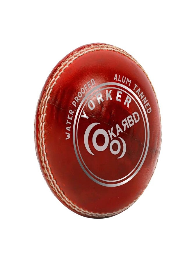 KARBD Cricket Ball Leather 4 Piece Professional Hand Stitching Seam Waterproof Coating Hard Season Ball for Practice and Tournament Club Matches (40 to 50 Overs, Yorker Red) - Image 1