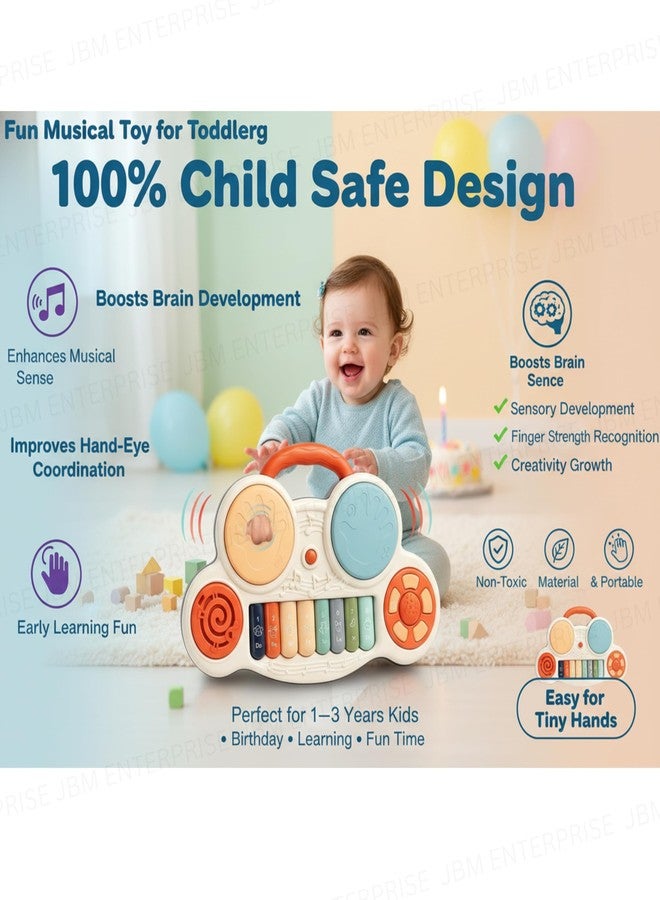 JBM ENTERPRISE Musical Piano Drum Toy for Kids with Lights & Animal Sounds | 8-Key Baby Piano Keyboard with Drum Pads | Early Education Learning Musical Instrument for Toddlers Boys Girls Birthday Gift - Image 2