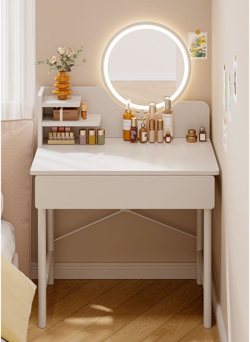 Generic Simple Makeup Vanity Dressing Table, Steel Leg Small White Table with Shelf, Drawer, Mirror and Led Light for Bedroom and Small Space (RJ60CK, 60 * 40cm)  - Image 1
