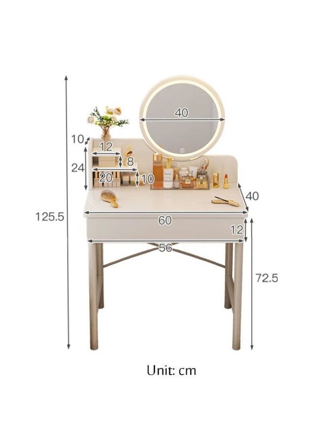 Simple Makeup Vanity Dressing Table, Steel Leg Small White Table with Shelf, Drawer, Mirror and Led Light for Bedroom and Small Space (RJ60CK, 60 * 40cm) - Image 2
