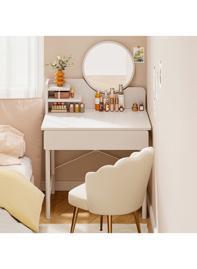 Simple Makeup Vanity Dressing Table, Steel Leg Small White Table with Shelf, Drawer, Mirror and Led Light for Bedroom and Small Space (RJ60CK, 60 * 40cm) - Image 3