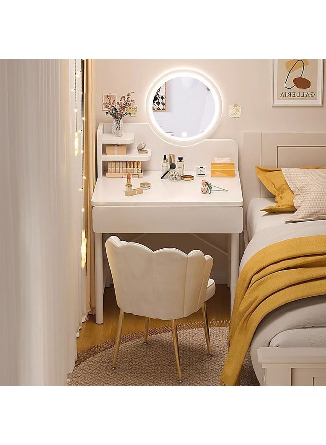 Simple Makeup Vanity Dressing Table, Steel Leg Small White Table with Shelf, Drawer, Mirror and Led Light for Bedroom and Small Space (RJ60CK, 60 * 40cm) - Image 4
