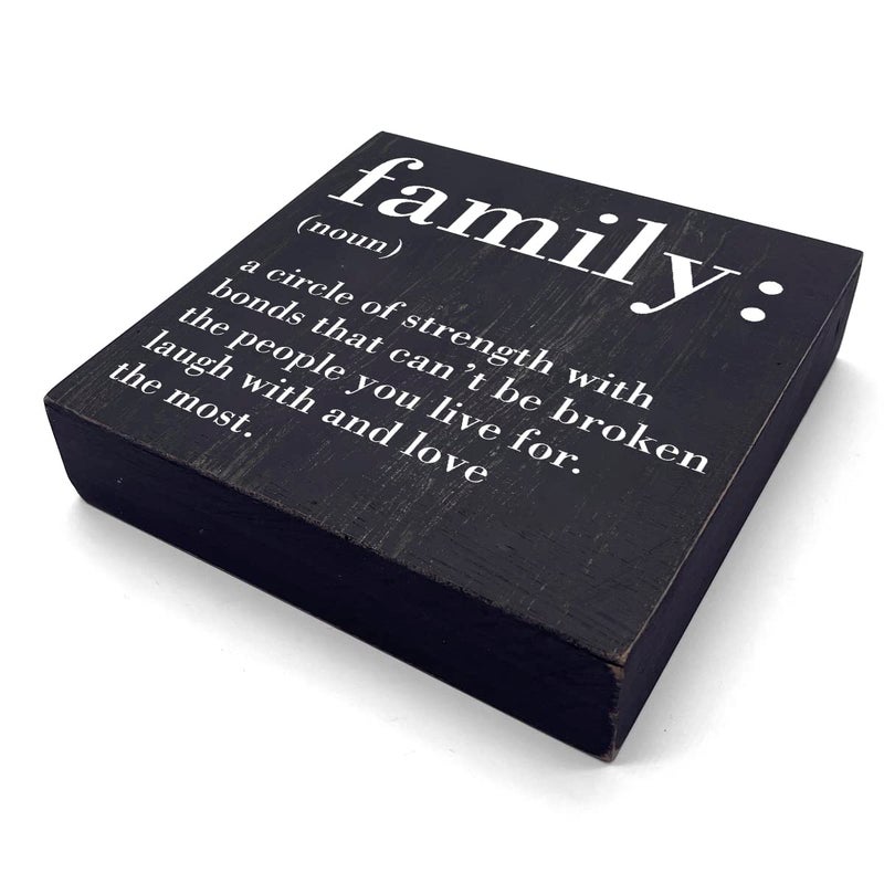 HTBIG Family Noun Family Quotes Desk Decor Wooden Box Sign Inspirational Rustic Black Wood Block Plaque Box Sign for Home Farmhouse House Kitchen Bathroom Living Room Shelf Table Decoration - Image 2