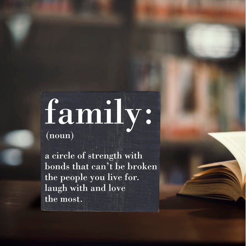 HTBIG Family Noun Family Quotes Desk Decor Wooden Box Sign Inspirational Rustic Black Wood Block Plaque Box Sign for Home Farmhouse House Kitchen Bathroom Living Room Shelf Table Decoration - Image 4