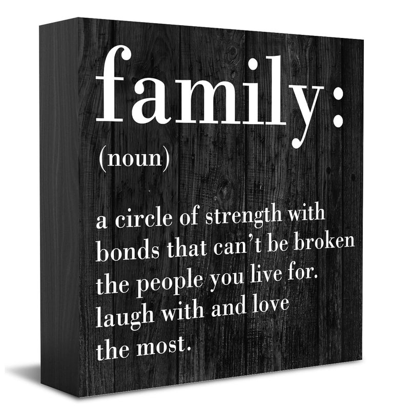 HTBIG Family Noun Family Quotes Desk Decor Wooden Box Sign Inspirational Rustic Black Wood Block Plaque Box Sign for Home Farmhouse House Kitchen Bathroom Living Room Shelf Table Decoration - Image 1