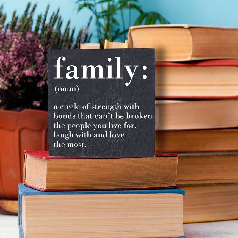 HTBIG Family Noun Family Quotes Desk Decor Wooden Box Sign Inspirational Rustic Black Wood Block Plaque Box Sign for Home Farmhouse House Kitchen Bathroom Living Room Shelf Table Decoration - Image 5