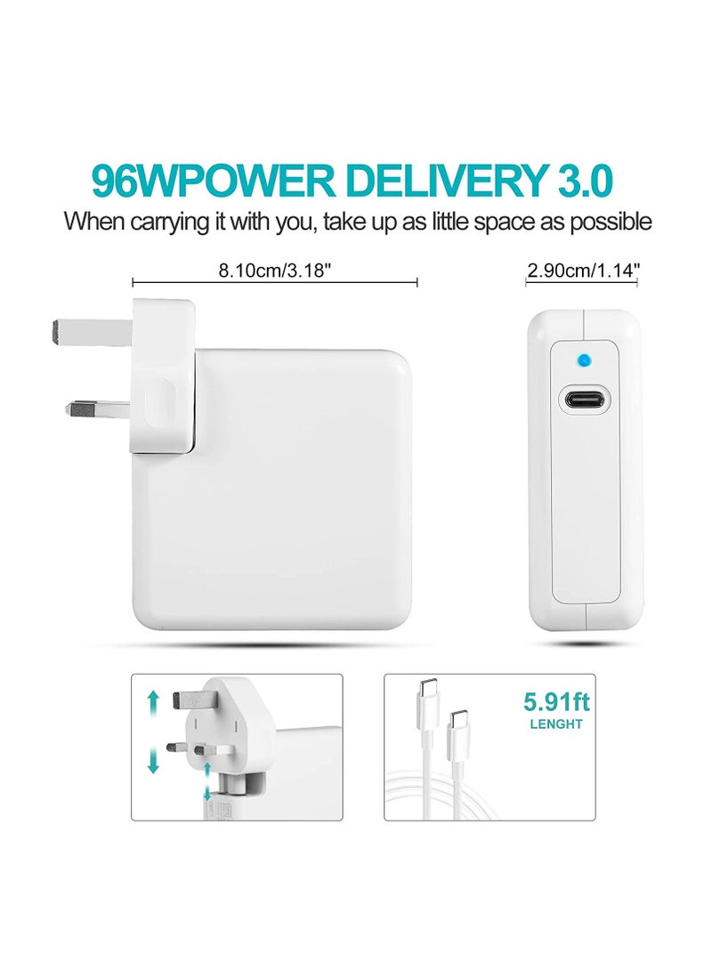 إن تك شاحن MacBook Pro بديل من Ntech 96 وات شاحن USB C محول طاقة متوافق مع MacBook Pro 13 14 15 16 بوصة Mac-Book Air 2018 2019 2020 13 بوصة iPad / Pro جديد 12.9 / 11 بوصة مضمن من USB C إلى C - Image 4