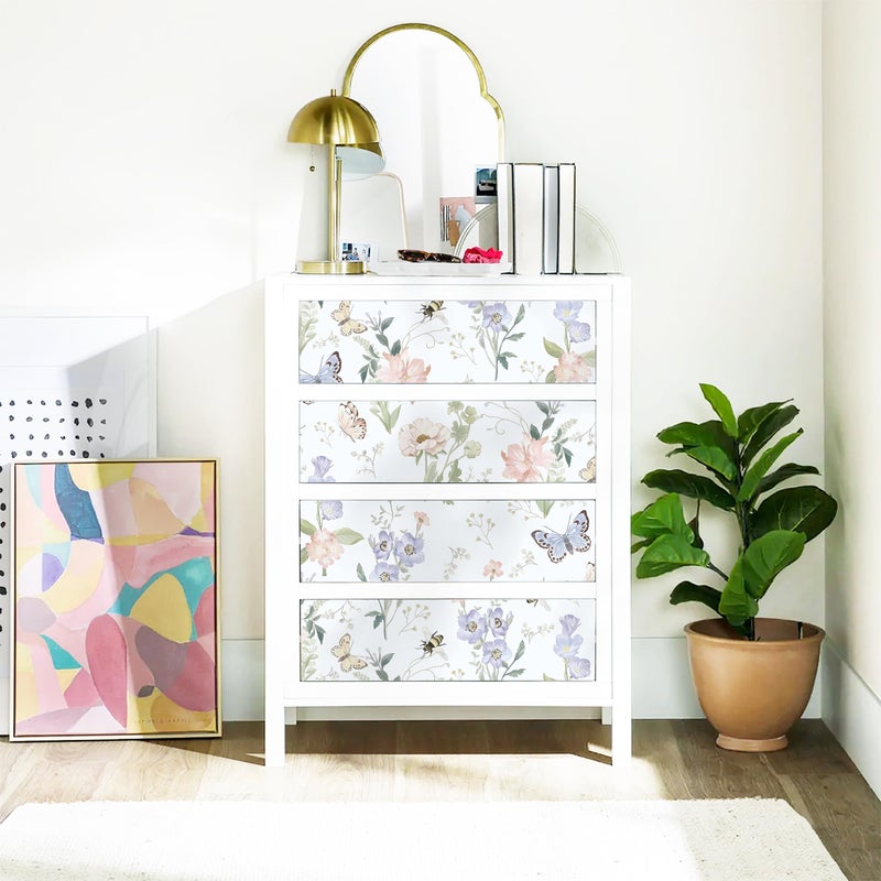 Timeet Peel and Stick Wallpaper Floral Wallpaper Flower Contact Paper Vintage Wall Paper Removable Self Adhesive for Bedroom Bathroom Shelf Cabinet Purple Butterfly Wall Decor 17"x78.7" - Image 5