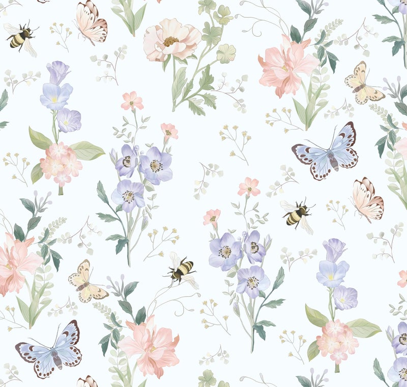 Timeet Peel and Stick Wallpaper Floral Wallpaper Flower Contact Paper Vintage Wall Paper Removable Self Adhesive for Bedroom Bathroom Shelf Cabinet Purple Butterfly Wall Decor 17"x78.7" - Image 1