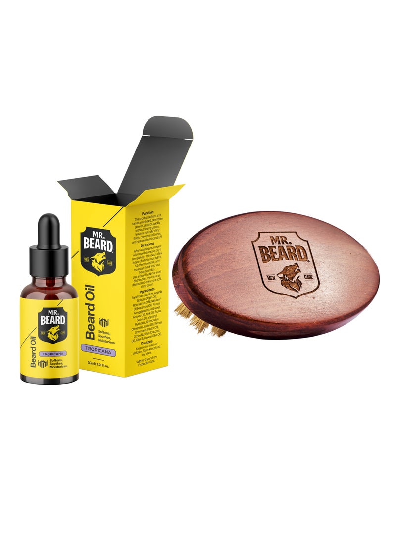 Mr.Beard Bundle – Tropicana Beard Oil (30ml) + Beard Brush - Image 1