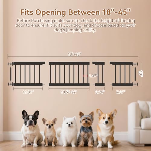 KODYRU Short Dog Gate,18"-45" Adjustable Extra Wide Metal Dog Gate to Step Over, 10" Tall Small Pet Gate with 3 Extension Kits for Doorway、Stair. - Image 2