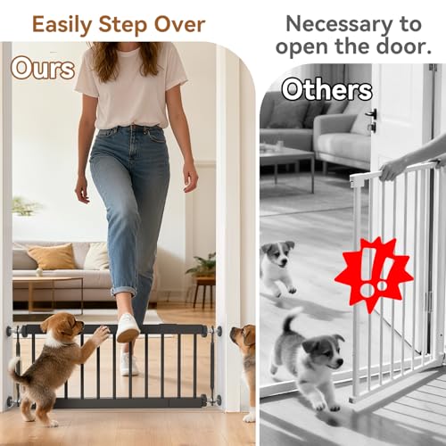 KODYRU Short Dog Gate,18"-45" Adjustable Extra Wide Metal Dog Gate to Step Over, 10" Tall Small Pet Gate with 3 Extension Kits for Doorway、Stair. - Image 3