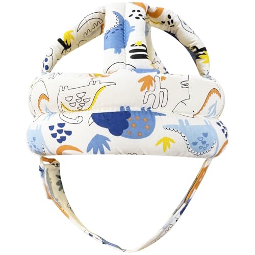 REFLYAWAY Baby Head Protector Baby Helmet for Crawling Walking, No Bumps Safety Head Adjustable Protective Cap for Walking, Playing - Blue Dinosaur - Image 1
