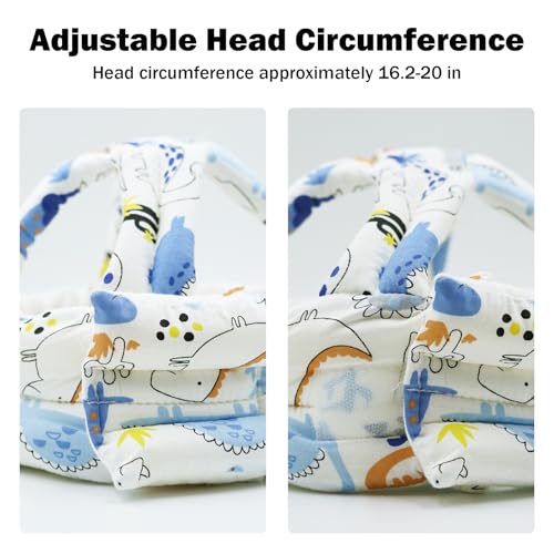 REFLYAWAY Baby Head Protector Baby Helmet for Crawling Walking, No Bumps Safety Head Adjustable Protective Cap for Walking, Playing - Blue Dinosaur - Image 2