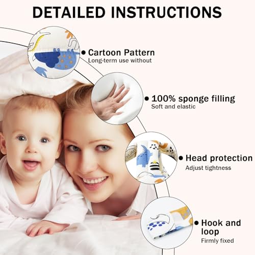 REFLYAWAY Baby Head Protector Baby Helmet for Crawling Walking, No Bumps Safety Head Adjustable Protective Cap for Walking, Playing - Blue Dinosaur - Image 3