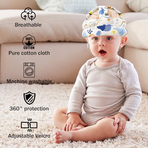 REFLYAWAY Baby Head Protector Baby Helmet for Crawling Walking, No Bumps Safety Head Adjustable Protective Cap for Walking, Playing - Blue Dinosaur - Image 4