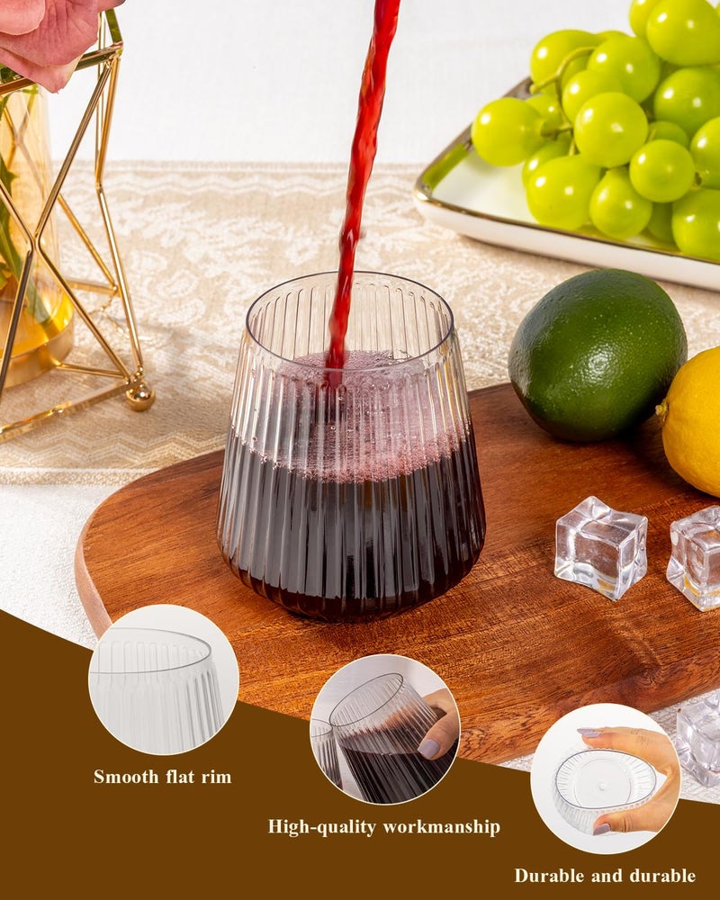 Goodluck 36 Pack 12oz Stemless Plastic Wine Glasses â€“ Clear Ribbed Cups, Elegant Reusable Disposable Drinkware for Weddings, Parties, Bars, Indoor and Outdoor Events - Image 3