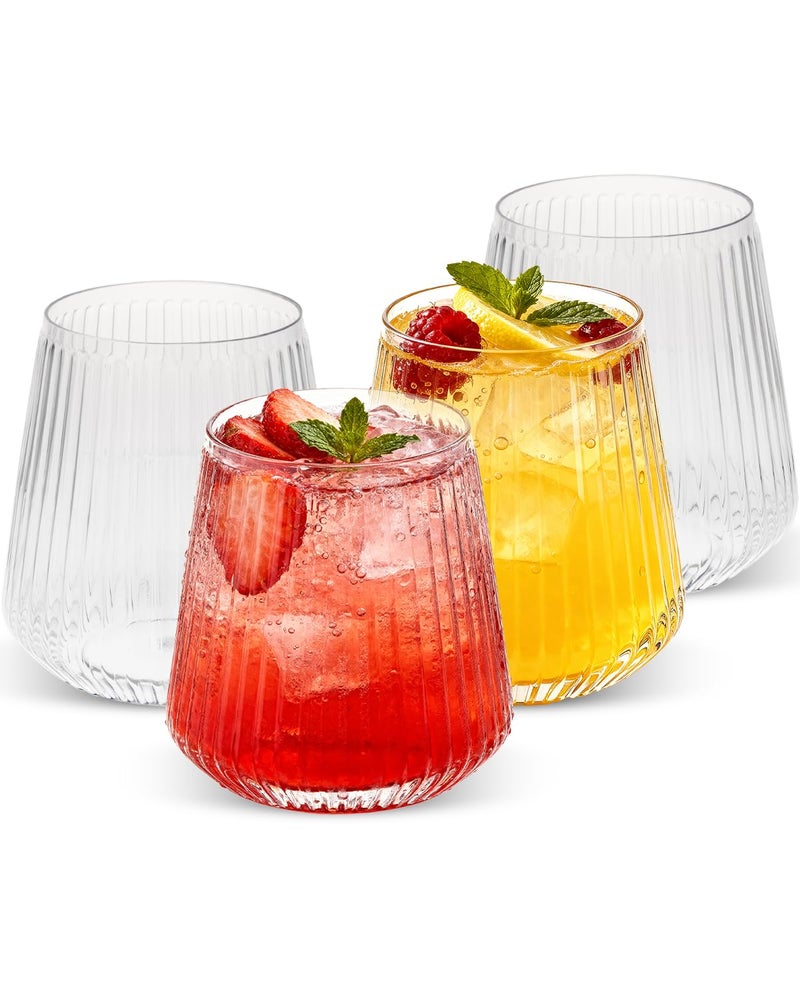 Goodluck 36 Pack 12oz Stemless Plastic Wine Glasses â€“ Clear Ribbed Cups, Elegant Reusable Disposable Drinkware for Weddings, Parties, Bars, Indoor and Outdoor Events - Image 1