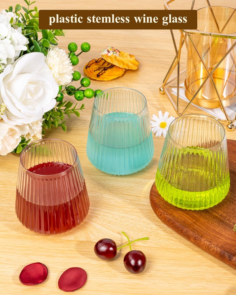 Goodluck 36 Pack 12oz Stemless Plastic Wine Glasses â€“ Clear Ribbed Cups, Elegant Reusable Disposable Drinkware for Weddings, Parties, Bars, Indoor and Outdoor Events - Image 4